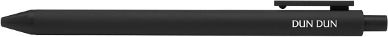 Black gel pen with clip and clicker and white text.