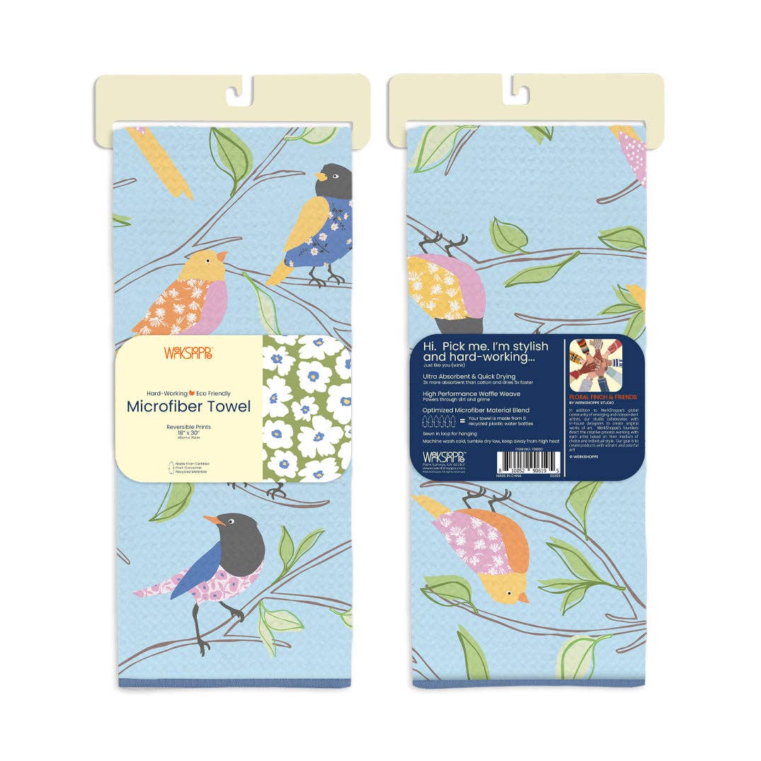 Floral Finch & Friends Microfiber Kitchen Towel