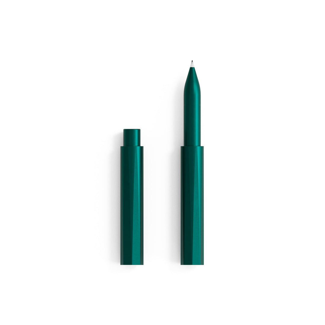 Pen with cap removed in emerald green.