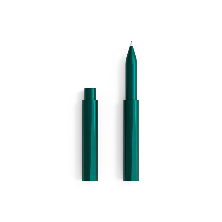 Pen with cap removed in emerald green.