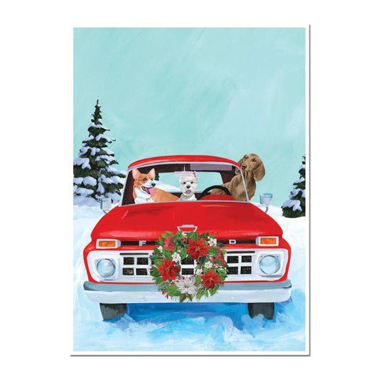 Red Truckin' Dogs Christmas Holiday Card