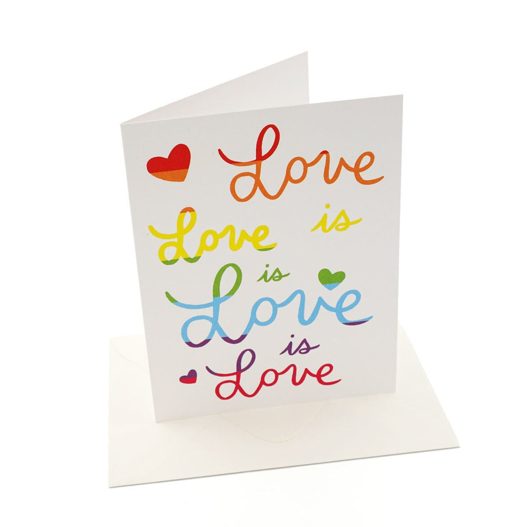 Greeting card with hearts and text Love is love is love