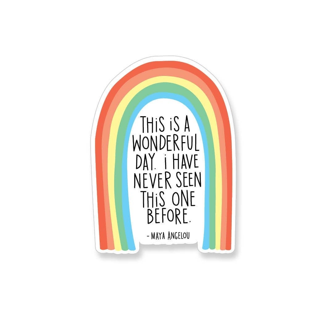 The quote in black surrounded by a rainbow.
