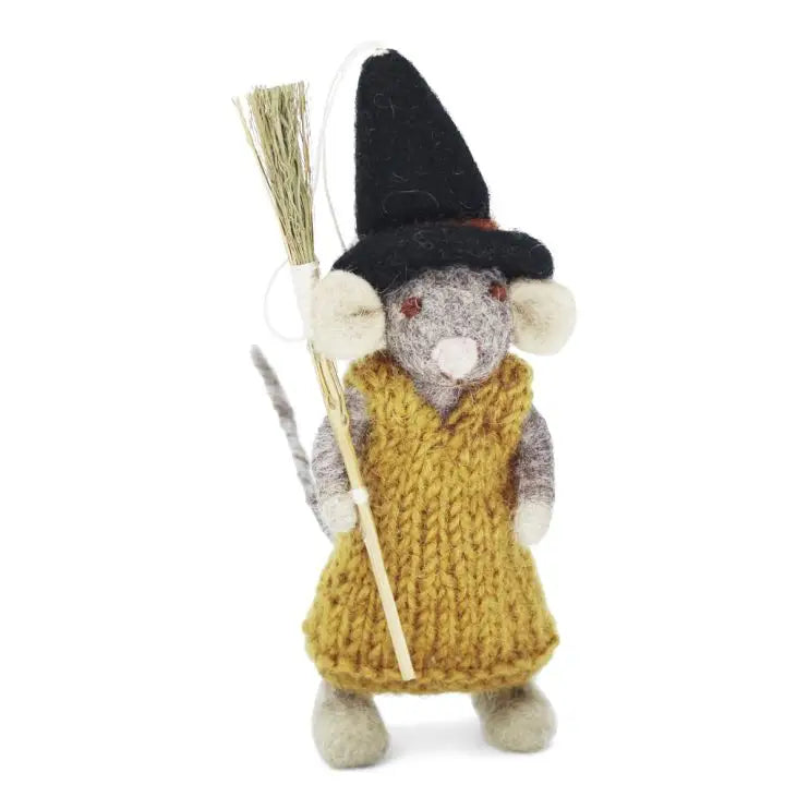 Felt Girl Mouse with Broom, 2 colors, 2 sizes