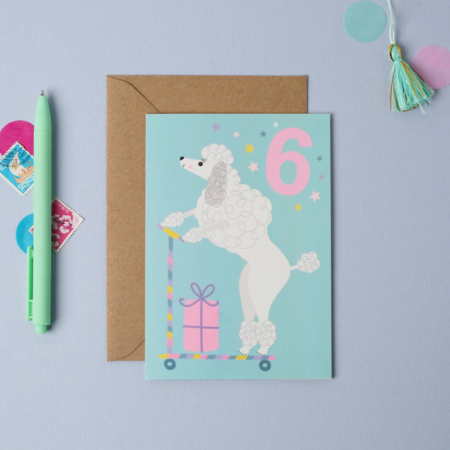 Age 6 Poodle Birthday Card