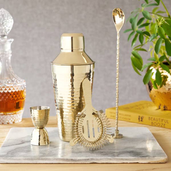 Gold Hammered Barware Set