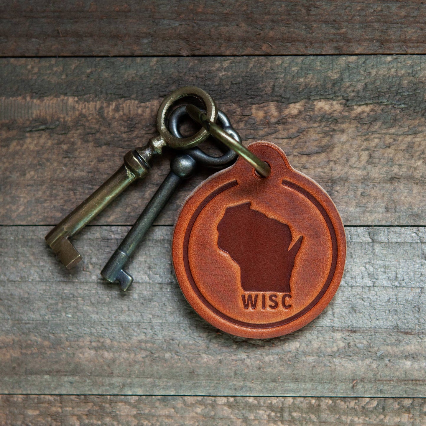 Wisconsin Silhouette Leather Keychain