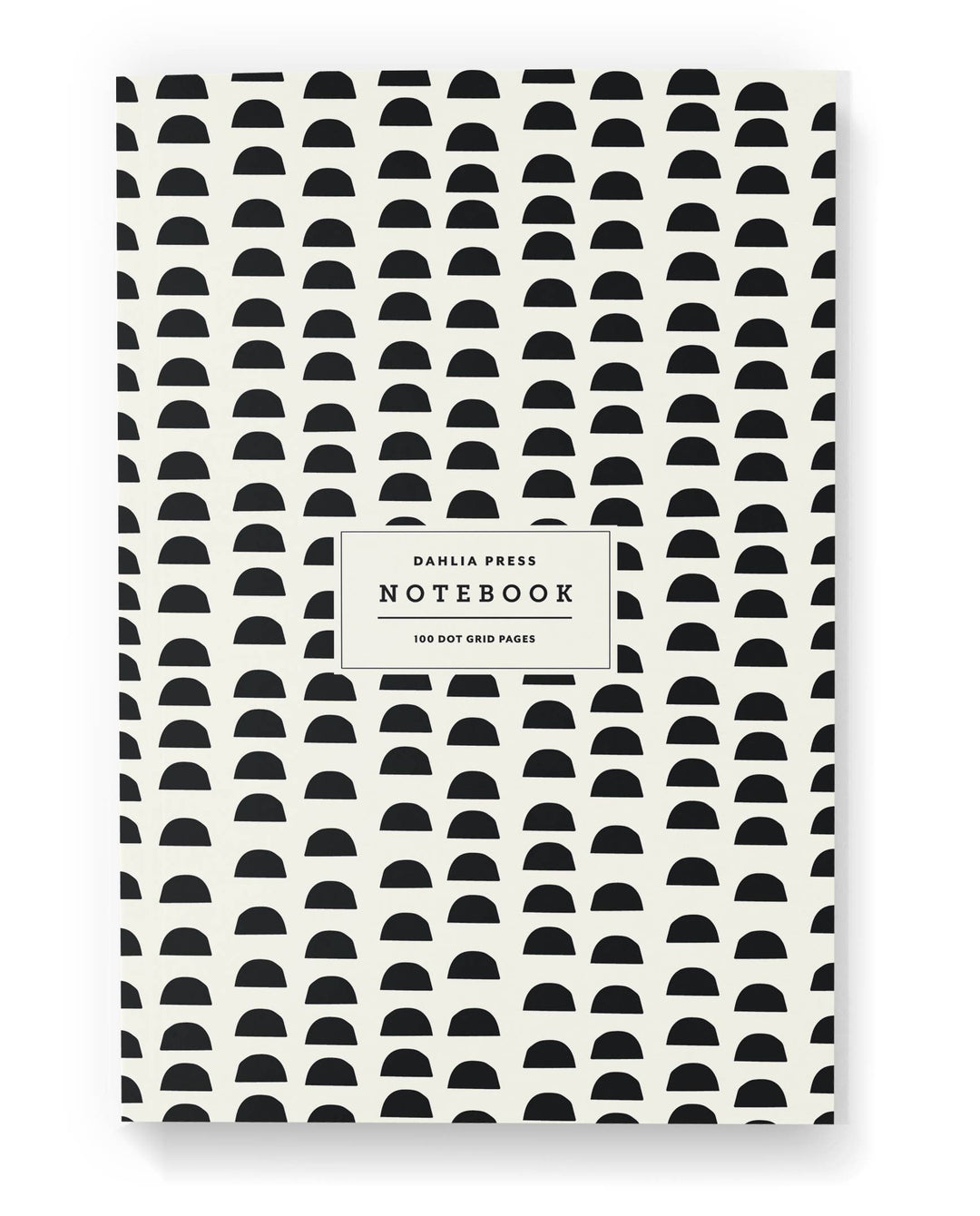 Notebook cover with black half circles on a white background